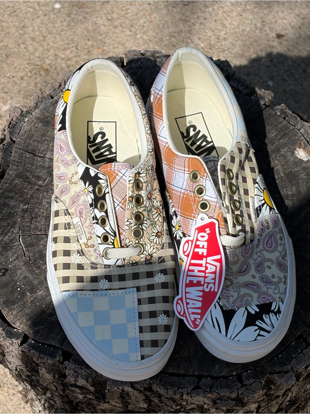 Vans Women's Patchwork Slip-On Sneakers - Beige/Brown/Yellow